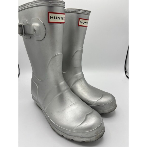 Hunter Original Short Boot 'Silver' Women Size 6 37 Rain Boots - Picture 1 of 6